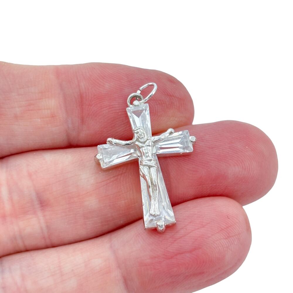 Vintage Sterling Silver 925 Cubic Zirconia Crucifix Cross Pendant